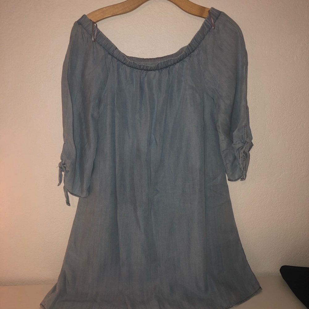 Off the shoulder jean mini dress